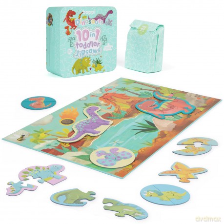 10 Puzzles in 1 Premium Progressive Jigsaw Puzzles for Toddlers 18 Months Plus With Gift Box - Dinosaur Toddler Puzzles/Child Development Toys - Dinosaur Puzzle by boppi - 100% Recycled Card [PUZZLE]