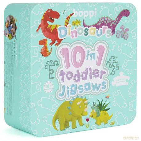 10 Puzzles in 1 Premium Progressive Jigsaw Puzzles for Toddlers 18 Months Plus With Gift Box - Dinosaur Toddler Puzzles/Child Development Toys - Dinosaur Puzzle by boppi - 100% Recycled Card [PUZZLE]