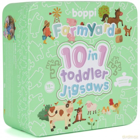 10 Puzzles in 1 Premium Progressive Jigsaw Puzzles for Toddlers 18 Months Plus With Gift Box - Farmyard Animal Toddler Puzzles/Development Toys - Farm Animal Puzzle by boppi - 100% Recycled Card [PUZZLE]