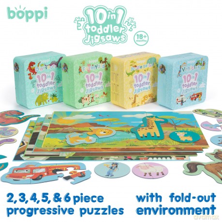 10 Puzzles in 1 Premium Progressive Jigsaw Puzzles for Toddlers 18 Months Plus With Gift Box - Farmyard Animal Toddler Puzzles/Development Toys - Farm Animal Puzzle by boppi - 100% Recycled Card [PUZZLE]