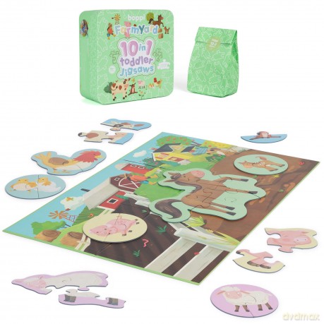 10 Puzzles in 1 Premium Progressive Jigsaw Puzzles for Toddlers 18 Months Plus With Gift Box - Farmyard Animal Toddler Puzzles/Development Toys - Farm Animal Puzzle by boppi - 100% Recycled Card [PUZZLE]