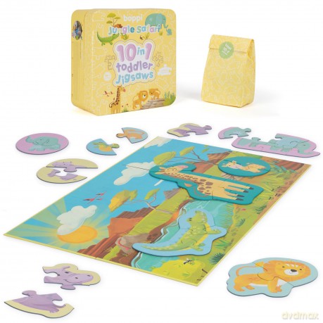 10 Puzzles in 1 Premium Progressive Jigsaw Puzzles for Toddlers 18 Months Plus With Gift Box - Jungle Animal Toddler Puzzles/Development Toys - Jungle Safari Puzzle by boppi - 100% Recycled Card [PUZZLE]