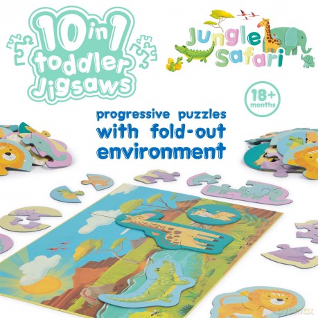10 Puzzles in 1 Premium Progressive Jigsaw Puzzles for Toddlers 18 Months Plus With Gift Box - Jungle Animal Toddler Puzzles/Development Toys - Jungle Safari Puzzle by boppi - 100% Recycled Card [PUZZLE]