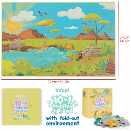 10 Puzzles in 1 Premium Progressive Jigsaw Puzzles for Toddlers 18 Months Plus With Gift Box - Jungle Animal Toddler Puzzles/Development Toys - Jungle Safari Puzzle by boppi - 100% Recycled Card [PUZZLE]