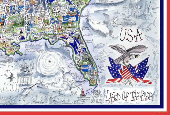 1000 Piece Jigsaw Puzzle - Comical Map Of USA By Tim Bulmer - Comical 1000 Piece Puzzles For Adults Colorful Jigsaw Puzzle 66cm X 50cm Funny Jigsaw Puzzles [PUZZLE]
