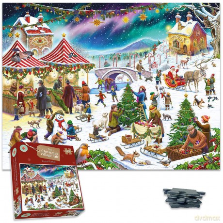 1000 Piece Jigsaw Puzzle - Snowy Christmas Village Fair by Rudolf Farkas - for Adults - Hardest Jigsaw Puzzle, Festive Puzzle, Present [PUZZLE]