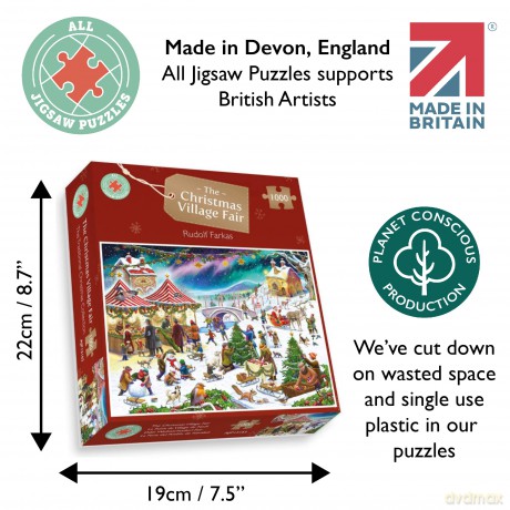 1000 Piece Jigsaw Puzzle - Snowy Christmas Village Fair by Rudolf Farkas - for Adults - Hardest Jigsaw Puzzle, Festive Puzzle, Present [PUZZLE]