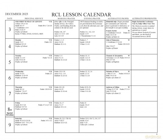 2024 Episcopal Church Revised Common Lectionary Lesson Calendar [KALENDARZ]