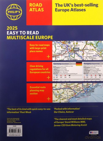 2025 Philip's Easy to Read Multiscale Road Atlas of Europe: (A4 paperback with flaps) (Philip's Road Atlases) - Philip's Maps [KSIĄŻKA]