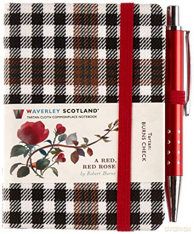 A Red, Red Rose Tartan Notebook (mini with pen) (Burns check tartan) (Waverley Scotland Tartan Cloth Commonplace Notebook): 79 - Waverley Scotland [KSIĄŻKA]