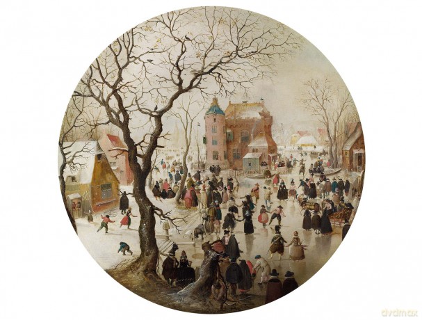 A Winter Scene with Skaters Near a Castle - National Gallery 400 Piece Circular Jigsaw Puzzle [PUZZLE]