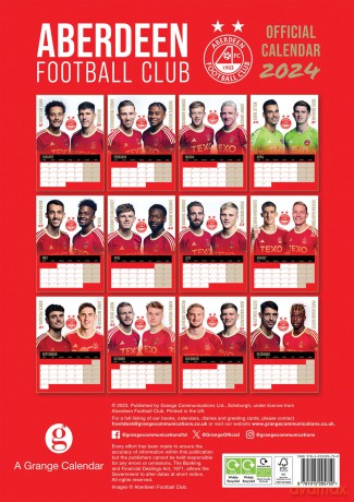 Aberdeen FC 2024 Calendar, Month To View A3 Wall Calendar, Official Product - Danilo Promotions Ltd [KALENDARZ]
