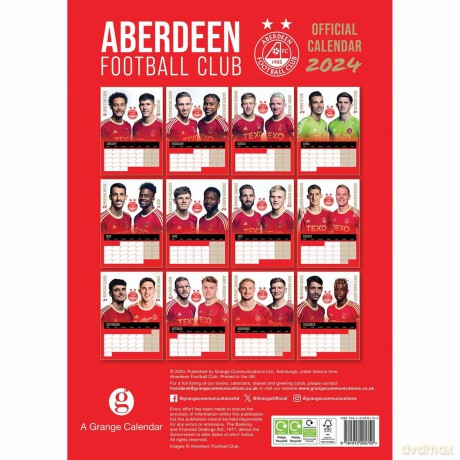 Aberdeen FC 2024 Calendar, Month To View A3 Wall Calendar, Official Product - Danilo Promotions Ltd [KALENDARZ]