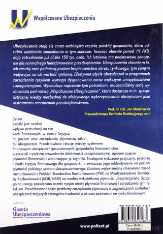 Zarządzanie Płynnością Zakładu Ubezpieczeń W Warunkach Perturbacji Na Rynkach Finansowych - Jacek Lisowski,Jakub Stępień [KSIĄŻKA]