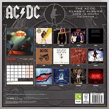 AC/DC Calendar 2024 - Month to a View Planner 30cm x 30cm - Official Merchandise [KALENDARZ]