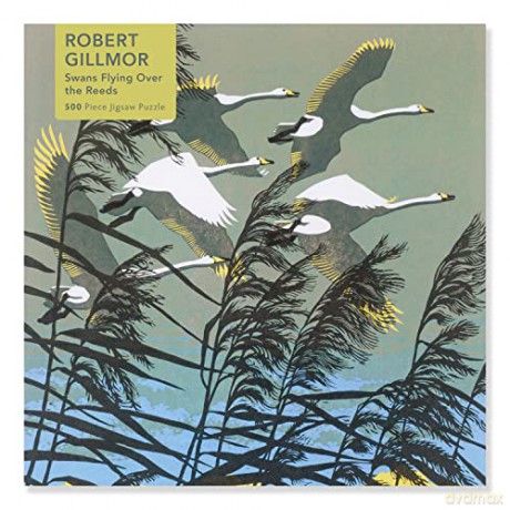 Adult Jigsaw Puzzle Robert Gillmor: Swans Flying Over the Reeds (500 Pieces): 500-Piece Jigsaw Puzzles - Flame Tree Studio [PUZZLE]