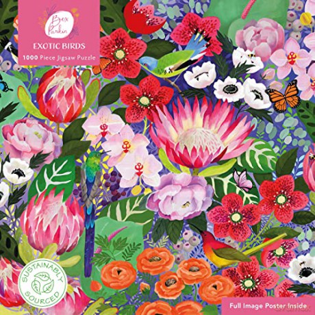 Adult Sustainable Jigsaw Puzzle Bex Parkin: Exotic Birds: 1000-Pieces. Ethical, Sustainable, Earth-Friendly - Flame Tree Studio [PUZZLE]