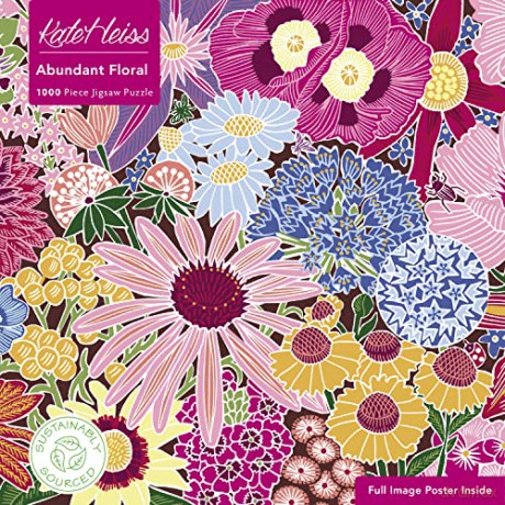 Adult Sustainable Jigsaw Puzzle Kate Heiss: Abundant Floral: 1000-Pieces. Ethical, Sustainable, Earth-Friendly - Flame Tree Studio [PUZZLE]