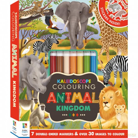 Animal Kingdom Colouring Book | Kaleidoscope Colouring Kit with 7 Double-Ended Markers | Colouring Book for Adults and Children - Hinkler Pty Ltd [KSIĄŻKA]