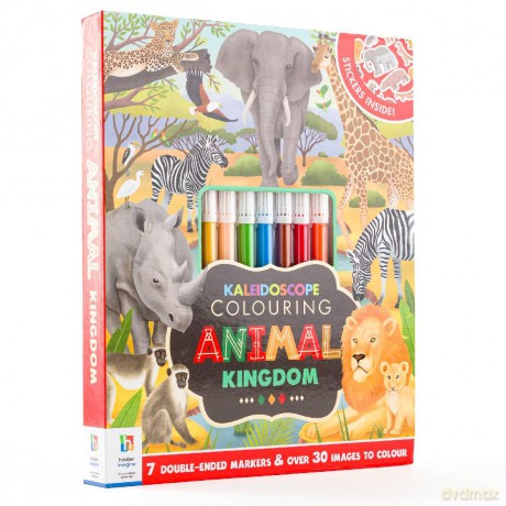 Animal Kingdom Colouring Book | Kaleidoscope Colouring Kit with 7 Double-Ended Markers | Colouring Book for Adults and Children - Hinkler Pty Ltd [KSIĄŻKA]