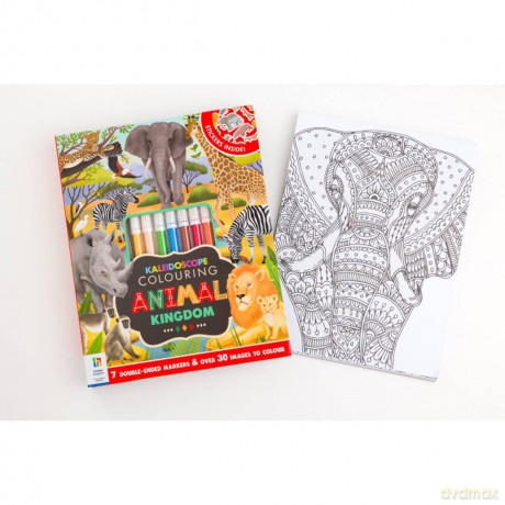 Animal Kingdom Colouring Book | Kaleidoscope Colouring Kit with 7 Double-Ended Markers | Colouring Book for Adults and Children - Hinkler Pty Ltd [KSIĄŻKA]