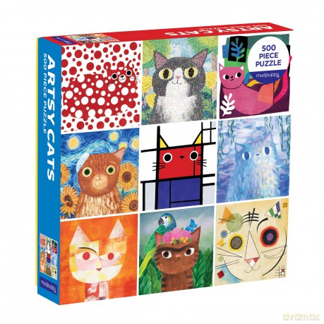 Artsy Cats 500Pc Family Puzzle - Mudpuppy [PUZZLE]