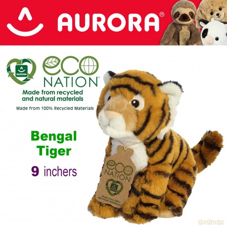 Aurora, 35000, Eco Nation Bengal Tiger, 9In, Soft Toy, (Orange, Black, White)