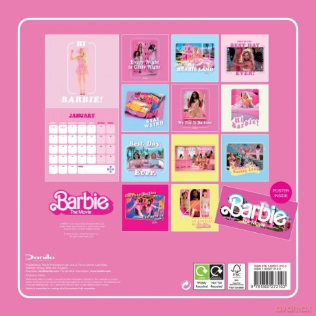Barbie 2024 Calendar, Month To View Square Wall Calendar, Official Product - Danilo Promotions Ltd [KALENDARZ]