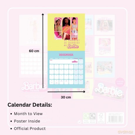 Barbie 2024 Calendar, Month To View Square Wall Calendar, Official Product - Danilo Promotions Ltd [KALENDARZ]