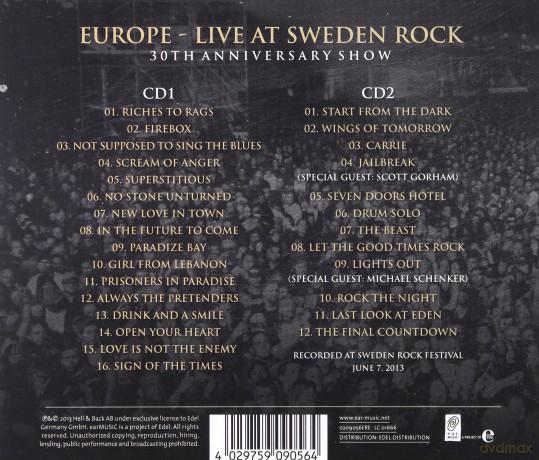 Europe: Live At Sweden Rock [2CD]