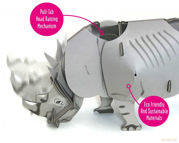 Build Your Own Moving White Rhino - Pull Tab Head Movement Action - Eco Friendly Cardboard Craft Kit - Ages 8+ [KSIĄŻKA]
