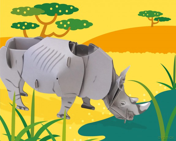Build Your Own Moving White Rhino - Pull Tab Head Movement Action - Eco Friendly Cardboard Craft Kit - Ages 8+ [KSIĄŻKA]