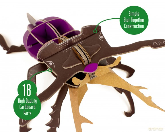 Build Your Own Striking Stag Beetle - Pull Tab Pincer Snapping Action - Eco Friendly Cardboard Craft Kit - Ages 8+ [PUZZLE]