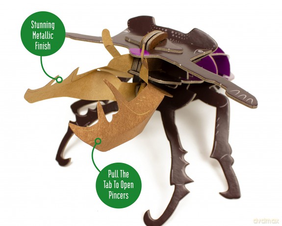 Build Your Own Striking Stag Beetle - Pull Tab Pincer Snapping Action - Eco Friendly Cardboard Craft Kit - Ages 8+ [PUZZLE]