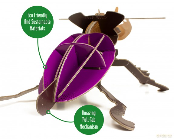 Build Your Own Striking Stag Beetle - Pull Tab Pincer Snapping Action - Eco Friendly Cardboard Craft Kit - Ages 8+ [PUZZLE]