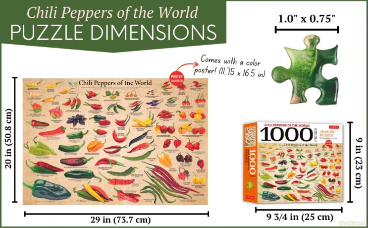 Chili Peppers of the World - 1000 Piece Jigsaw Puzzle: For Adults and Families - Finished Puzzle Size 29 X 20 Inch (74 X 51 CM); A3 Sized Poster [KSIĄŻKA]