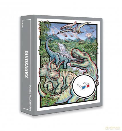 Cloudberries Dinosaurs Puzzle, 3D Jigsaw Puzzle for Adults with Fun, Retro Dinosaur Theme, 500 Piece Puzzles, 3D Glasses Puzzle, Dinosaur Jigsaw [PUZZLE]