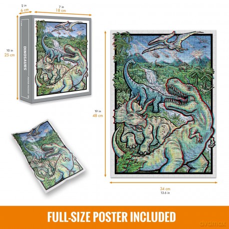 Cloudberries Dinosaurs Puzzle, 3D Jigsaw Puzzle for Adults with Fun, Retro Dinosaur Theme, 500 Piece Puzzles, 3D Glasses Puzzle, Dinosaur Jigsaw [PUZZLE]