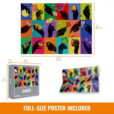 Cloudberries Hands Puzzle: Premium 1000 Piece Rainbow Jigsaw Puzzles for Adults, Elegant Black Hands with Flowers, Insects and Fruit, Made in Europe, Free Poster Included [PUZZLE]