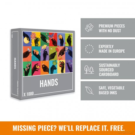Cloudberries Hands Puzzle: Premium 1000 Piece Rainbow Jigsaw Puzzles for Adults, Elegant Black Hands with Flowers, Insects and Fruit, Made in Europe, Free Poster Included [PUZZLE]