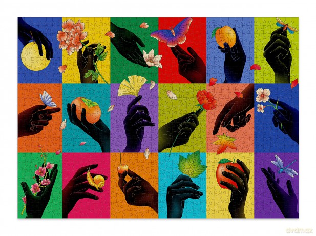 Cloudberries Hands Puzzle: Premium 1000 Piece Rainbow Jigsaw Puzzles for Adults, Elegant Black Hands with Flowers, Insects and Fruit, Made in Europe, Free Poster Included [PUZZLE]