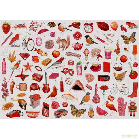 Cloudberries Red Jigsaw Puzzle, 1000 Piece Jigsaw Puzzles for Adults, Red Illustrated Puzzle Packed with Flowers, Birds and Plants, Beautiful Puzzles for Adults [PUZZLE]