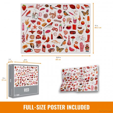 Cloudberries Red Jigsaw Puzzle, 1000 Piece Jigsaw Puzzles for Adults, Red Illustrated Puzzle Packed with Flowers, Birds and Plants, Beautiful Puzzles for Adults [PUZZLE]