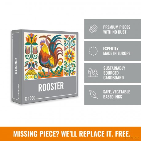 Cloudberries Rooster Puzzle - Beautifully Illustrated 1000-Piece Chicken Jigsaw Puzzle for Adults, Featuring Flowers, Birds and Vivid Orange and Yellow Colours, Bird Puzzles for Adults 1000 Pieces [PUZZLE]