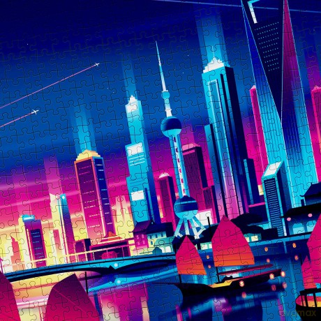 Cloudberries Skyline Puzzle, Hard 1000 Piece Jigsaw Puzzles for Adults with Cool Neon Colours, Difficult Puzzles, City Puzzles for Adults 1000 [PUZZLE]