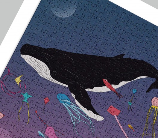 Cloudberries Whale Puzzle, Dreamy Whale Jigsaw Puzzle for Adults, 500 Piece Puzzles, Fun Ocean Puzzle with Gradient Colours, Bright Kites and a Full Moon, Made in Europe [PUZZLE]