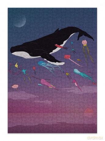 Cloudberries Whale Puzzle, Dreamy Whale Jigsaw Puzzle for Adults, 500 Piece Puzzles, Fun Ocean Puzzle with Gradient Colours, Bright Kites and a Full Moon, Made in Europe [PUZZLE]