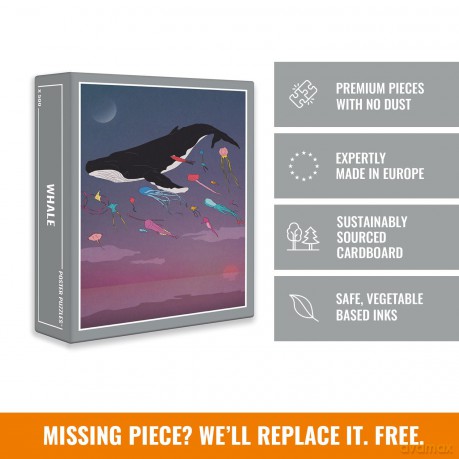 Cloudberries Whale Puzzle, Dreamy Whale Jigsaw Puzzle for Adults, 500 Piece Puzzles, Fun Ocean Puzzle with Gradient Colours, Bright Kites and a Full Moon, Made in Europe [PUZZLE]