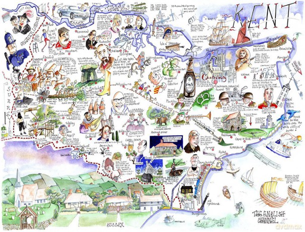 Comical Map Of Kent By Tim Bulmer - 1000 Piece Puzzle For Adults, Large Puzzle 66cm X 50cm In Size. Challenging To Complete But Fun And Humorous [PUZZLE]