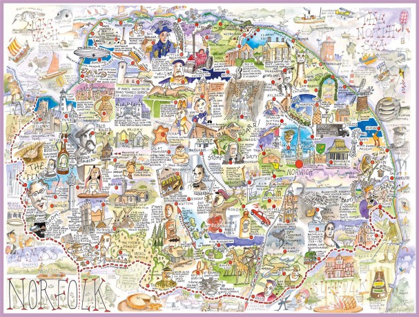 Comical Map Of Norfolk By Tim Bulmer - 1000 Piece Puzzle For Adults, Large Puzzle 66cm X 50cm In Size. Challenging To Complete But Fun And Humorous [PUZZLE]